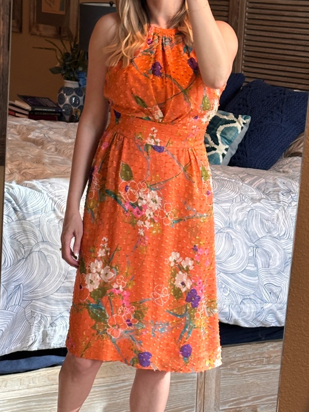 Etcetera 100% Silk Size 0 Orange Floral Halter Midi Dress
